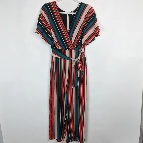 Leith Striped Tie Waist Wide Leg Cropped Jumpsuit - Picture 7 of 13